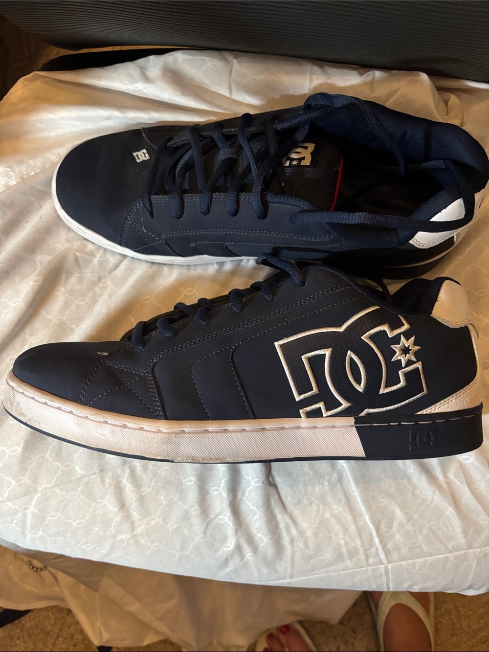 DC Men’s Navy and White Skate Sneakers with Prominent Logo